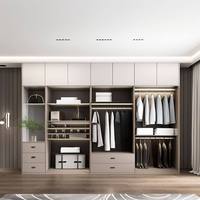 Système de dressing moderne avec étagères ouvertes, tringles de suspension et tiroirs de rangement, accessoires de placard, armoire de chambre personnalisée