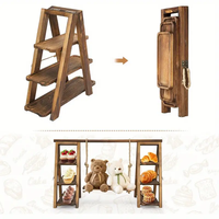 Plateau de service en bois de noyer foncé, ensemble de présentation pour table de desserts, étagère en bois massif en forme d'escalier pour rangement de plateaux