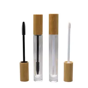 Tubi per mascara in vetro per imballaggio cosmetico da 8ml con pennello in bambù