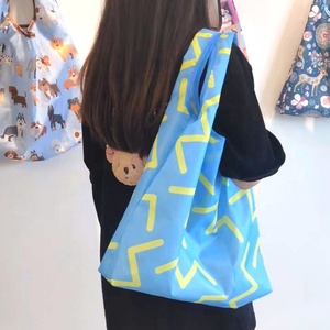 Klein thư màu xanh in lớn nylon có thể gập lại Tote Bag với Pouch sinh thái thân thiện tái sử dụng gấp <span class=keywords><strong>Polyester</strong></span> vest mua sắm túi - Product Image 6