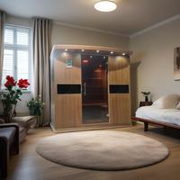 Sauna de Infrarrojos Moderna para Apartamento Montana, Bajo EMF, Cabina de Sauna de Madera de Cedro Rojo Sólido, Enchufe Estándar de EE. UU., 240V, para 2 Personas