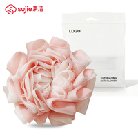 Sujie Soft Pink Tone, Bentuk Bunga Mawar yang Indah, Tekstur Lembut dengan Busa Melimpah, Aksesori Mandi Harian yang Stylish, Spons Mandi