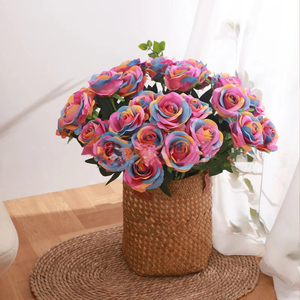 TEMPORADA Decoración <span class=keywords><strong>de</strong></span> la boda Flor <span class=keywords><strong>de</strong></span> Rosa Blanca con hojas verdes y <span class=keywords><strong>semillas</strong></span> para DIY Ramo <span class=keywords><strong>de</strong></span> novia Flor <span class=keywords><strong>de</strong></span> Rosa artificial <span class=keywords><strong>de</strong></span> seda - Product Image 2