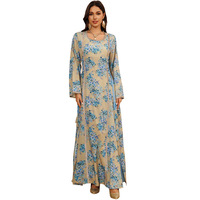Ab441 2025 nouveau élégant imprimé floral ouvert Abayas traditionnel musulman vêtements accessoire à la mode maison Robe Polyester pour