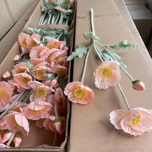 Nouvelles <span class=keywords><strong>fleurs</strong></span> de pavot artificielles de style chinois moderne, <span class=keywords><strong>fleurs</strong></span> de pavot colorées et veloutées pour mariage et décoration intérieure, <span class=keywords><strong>fleurs</strong></span> couleur corail. - Product Image 1
