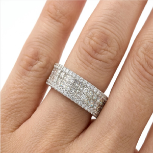 Anillo de Diamantes de Corte Princesa Multihilera en Oro Blanco de 18K Personalizado, Anillo de Boda Ancho para Mujer, OEM MOQ 1 - Product Image 4