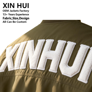 Custom Logo Men's Winter Bomber <b>Jacket</b> Olive Green High Quality Chenille <b>Patch</b> Embroidery Leather/Cotton Fleece Lined Varsity - Product Image 2