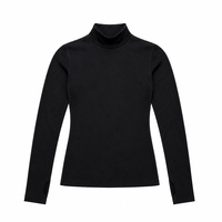 Haut de sport noir personnalisé à col roulé et manches longues avec trous pour les pouces, ajusté, couche de base performante, OEM, vente en gros
