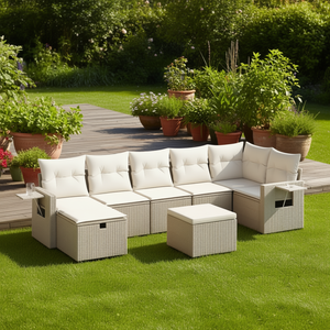 Ensemble de canapés de jardin blanc crème, meubles d'extérieur en rotin beige avec rangement, design contemporain - Product Image 2