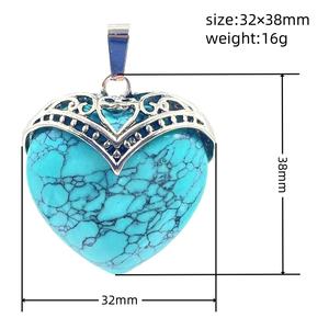 बहु-रंग प्राकृतिक पत्थर के प्राचीन चांदी के प्यार पेटेन्ट रेट्रो स्टाइल पेलेंट रेट्रो स्टाइल पेलेंट डिय हार सामान - Product Image 2