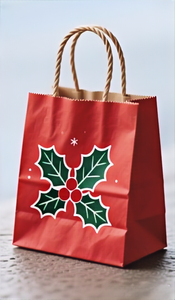Bolsa de Papel Kraft Portátil con Asa Larga, Bolsa de Regalo Navideña, Bolsa de Color Rojo - Product Image 3