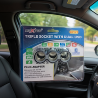 Allume-cigare Maxeed à triple prise avec double USB Type A, chargeur de voiture 12-24V