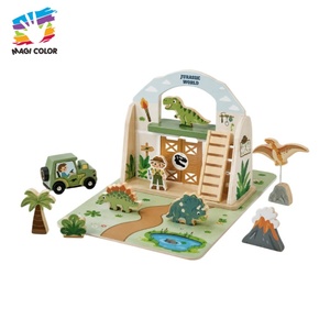 Nouvel ensemble de jeu en bois <span class=keywords><strong>Jurassic</strong></span> <span class=keywords><strong>World</strong></span> avec figurines, jeu d'imitation pour enfants, parc à dinosaures avec explorateur et véhicule W06A746 - Product Image 1