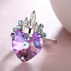 Joyería fina <span class=keywords><strong>de</strong></span> moda personalizada, Plata <span class=keywords><strong>de</strong></span> Ley 925 sólida, cristal austriaco, forma <span class=keywords><strong>de</strong></span> corazón, <span class=keywords><strong>Castillo</strong></span> <span class=keywords><strong>de</strong></span> amor, anillo <span class=keywords><strong>de</strong></span> pareja para niñas - Product Image 2