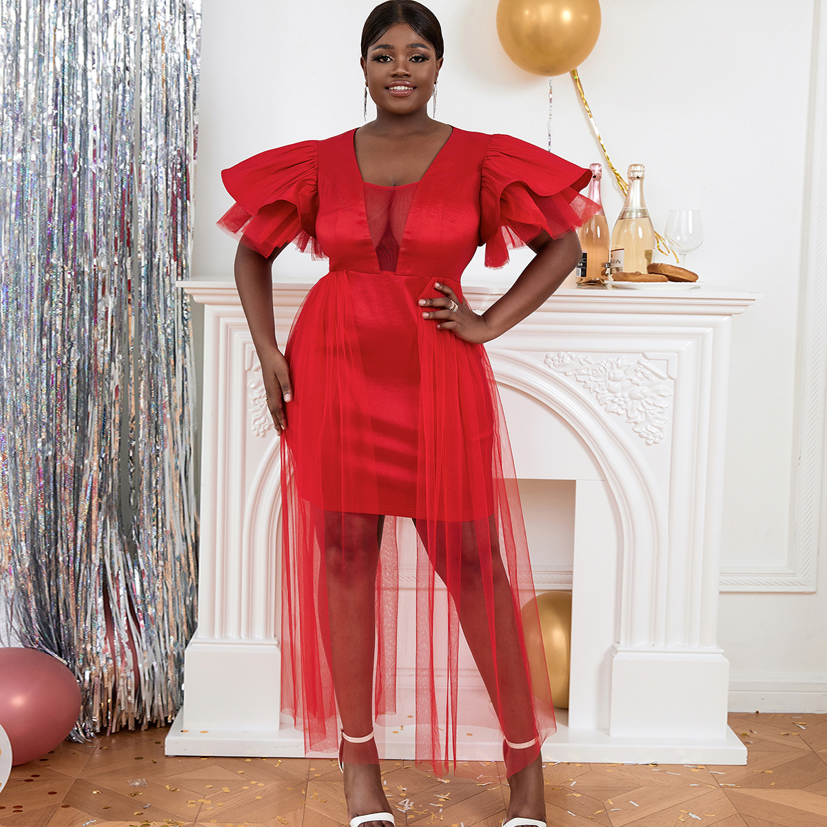 Red Christmas Party Dress - Plus Size Tulle Elegance