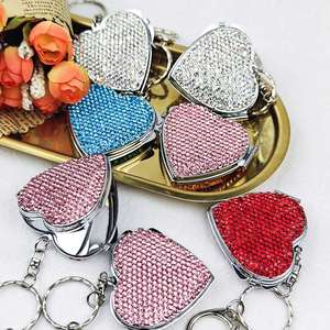 Hot Sale Private Label Mini Portable Luxury Metal Folding Cosmetic <b>Mirror</b> Key Chain Diamond Heart Two-sided <b>Small</b> <b>Mirror</b> - Product Image 6