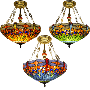 <span class=keywords><strong>Lampe</strong></span> à suspension en verre teinté <span class=keywords><strong>Tiffany</strong></span> <span class=keywords><strong>libellule</strong></span> de 18 pouces style vintage pour restaurant, bar, club ou chambre à coucher - Product Image 1