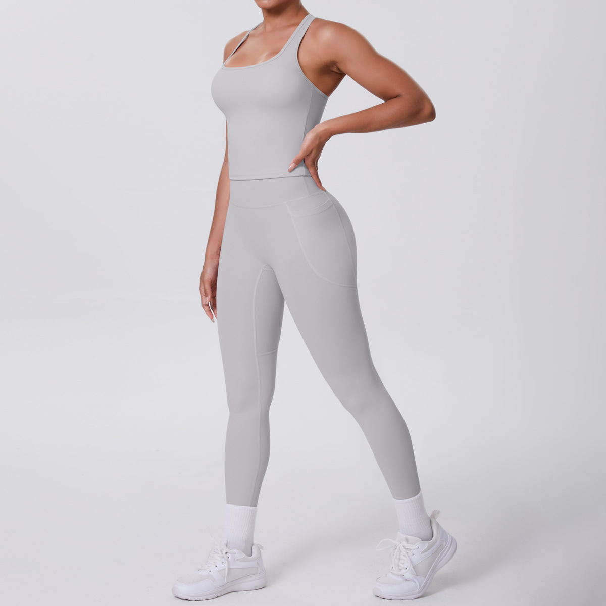 7122 gilet en forme de i 7108 tailleur pantalon à poches-gris givré