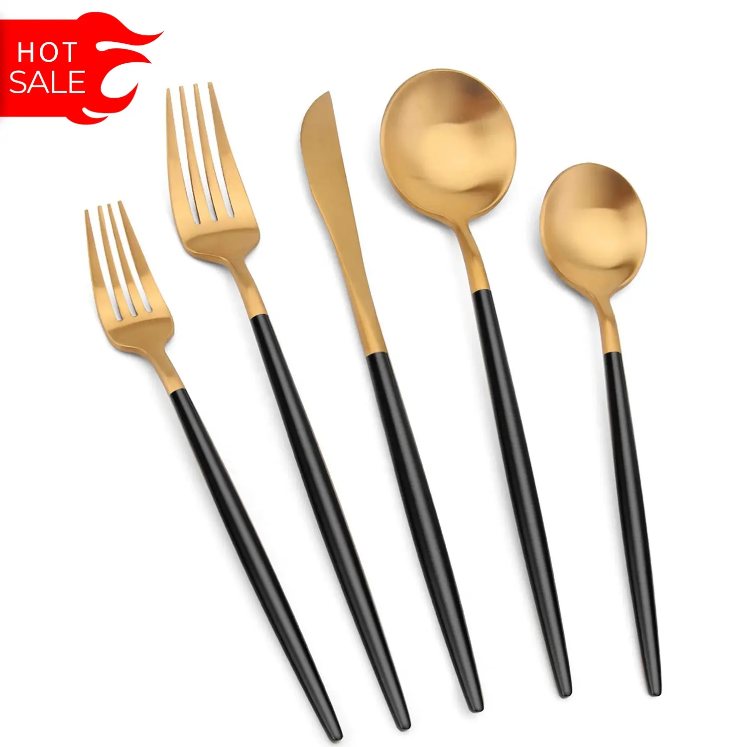 Portuguese Stainless Steel Spoon And Fork Sets Besteck Couvert Cubiertos Matte Black And Gold Flatware Silverware Cutlery Set