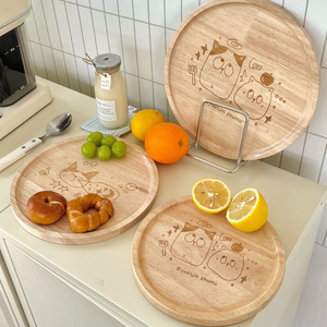 Yuanjin Wooden Round <b>Plate</b> Food Grade Cute Cartoon Design For Party Steak Fruit Serving - Product Image 2