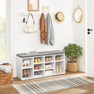 Banc à chaussures <span class=keywords><strong>avec</strong></span> coussin banc de <span class=keywords><strong>rangement</strong></span> armoire <span class=keywords><strong>avec</strong></span> siège rembourré banc <span class=keywords><strong>d</strong></span>'<span class=keywords><strong>entrée</strong></span> <span class=keywords><strong>avec</strong></span> 10 compartiments étagère réglable pour chambre à coucher - Product Image 4