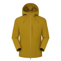 Veste technique imperméable bleu marine minimaliste à coque rigide, avec fermeture éclair bidirectionnelle thermocollée et poches discrètes, cordon de serrage sur la capuche haute, vente en gros