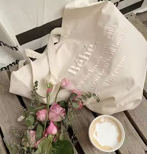 Bolsa de mano con cremallera bordada ecológica, logotipo personalizado DIY, bolsa de lona impresa con pintura para regalo de niña, bolsa de compras - Product Image 2