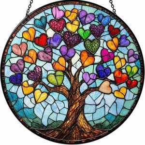Attrape-soleil personnalisé Arbre de Vie en verre coloré véritable, à suspendre à la fenêtre, avec prisme arc-en-ciel, pour la décoration intérieure et comme cadeau - Product Image 2