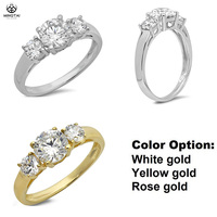 Bague de fiançailles en moissanite à trois pierres taille princesse 14 carats, bagues de mariage pour couple en or blanc