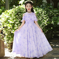 Robe de plage princesse élégante en mousseline florale transparente pour filles, taille moyenne à grande, coupe trapèze, idéale pour l'été