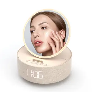 4 in 1 Foldable Night Light Alarm Clock Speakers 15W Makeup Mirror Wireless Charger Bluetooth Speaker With Lamp