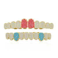 Bijoux dentaires hip-hop transfrontaliers Europe-Amérique, plaqué or 18 carats véritable, ornements dentaires géométriques unisexes, style rap et fête