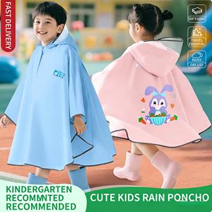 <span class=keywords><strong>Poncho</strong></span> de pluie pour enfants en PEVA de qualité supérieure avec des motifs d'astronautes et de lapins - Product Image 2