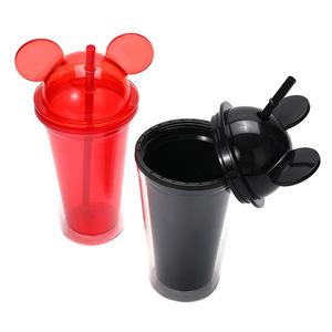 Gobelet d'été à double paroi personnalisé en plastique transparent en acrylique clair eau 16oz oreilles de chat couvercle gobelet - Product Image 3