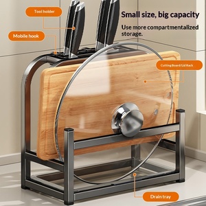 Portacoltelli e Scaffale Portaoggetti Moderno in Metallo per Cucina, Organizzatore Multifunzionale Commerciale con Tagliere e Porta Coperchi Pentole - Product Image 3
