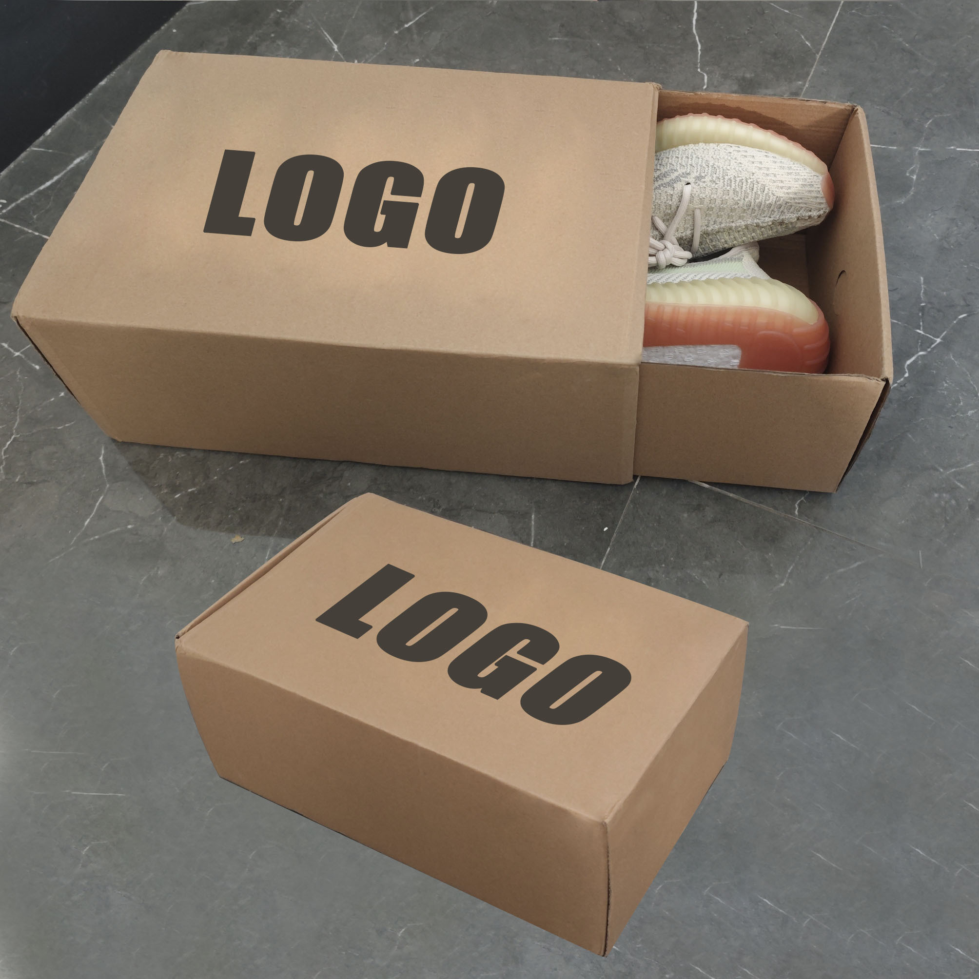 Roots Kraft Shoe Box with Black Logo Black Corrugated Shoe Boxes - Newstep main image 4