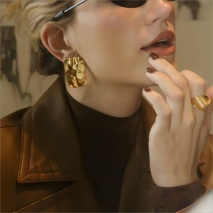 Geometric <b>Stud</b> Earrings 18K Gold Plated <b>Titanium</b> Steel For Women Fashion Jewelry Yiwu Origin TE6630 - Product Image 1