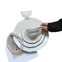 Français rétro industrie lourde en relief en céramique jetable plante blanc pur vaisselle Dessert petit déjeuner assiette à salade tasses à café