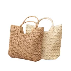 Bolso Tote Tejido Simple para Mujer, Gran Capacidad, Bolso de Playa de Paja para Vacaciones y Días de Playa - Product Image 1