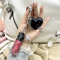 Porte-gloss en acier inoxydable tressé, breloque de sac, étui cœur, pendentif étoile et nœud, ornement mignon pour sac à main, cadeau pour femme
