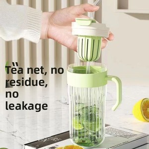 Große Glas-Tee-Tasse mit Wasserabscheider, Strohhalm-Deckel, tragbar, modernes minimalistisches Design für Fruchtsaft, Blumentee, Haushalt - Product Image 1