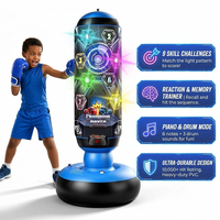 Sac de frappe gonflable pour enfants, ensemble de boxe électronique avec lumières LED, notation musicale, 4 modes, avec gants et pompe, jouet de jeu d'arcade Cyberpunk