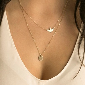 Collier pendentif pour femme plaqué or 18 carats breloque <span class=keywords><strong>colombe</strong></span> de paix multicouche avec diamant chaîne à maillons populaire de style de rue à la mode - Product Image 3