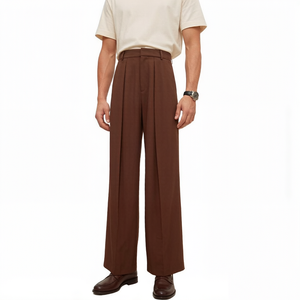 <span class=keywords><strong>Pantaloni</strong></span> <span class=keywords><strong>Eleganti</strong></span> Casual da Uomo OEM Personalizzati, Stile Vintage a Vita Alta con Pieghe e Gamba Larga, <span class=keywords><strong>Pantaloni</strong></span> Formali per Uomo - Product Image 2