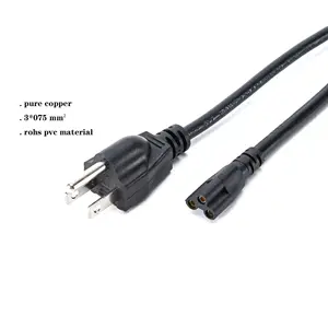 Computer Supply Cable Laptop 3 Pin Plug Extension Nema 5-15P Svt 18Awg 3C 110V C5 Mickey Mouse Power Cord