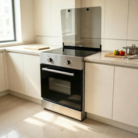 Cuisinière autonome à gaz et électrique 4 brûleurs en acier inoxydable 80L avec double porte en verre trempé et protection contre la surchauffe