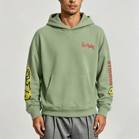 Sweat-shirts et sweats à capuche décontractés pour hommes Streetwear, 370 grammes, en Spandex/Coton, vert, avec poche, en polaire, coupe ample, teint uni, ODM