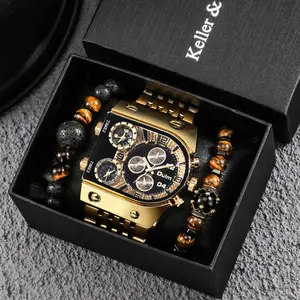 Ensemble cadeau montre de marque Oulm montre pour homme de luxe lumineuse montres en or montres à quartz en acier pour hommes horloge cadeau pour homme