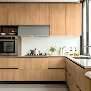 Ensemble d'armoires de cuisine de luxe blanc brillant, écologiques, résistantes à l'eau, modulaires, pour petits espaces, pour condos à Singapour - Product Image 1