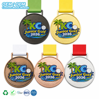 Medaglia Personalizzata OEM per Competizioni di Golf, Premio Sportivo in Lega di Zinco con Multi-Elettroplaccatura, Logo e Nastro per Tornei Giovanili